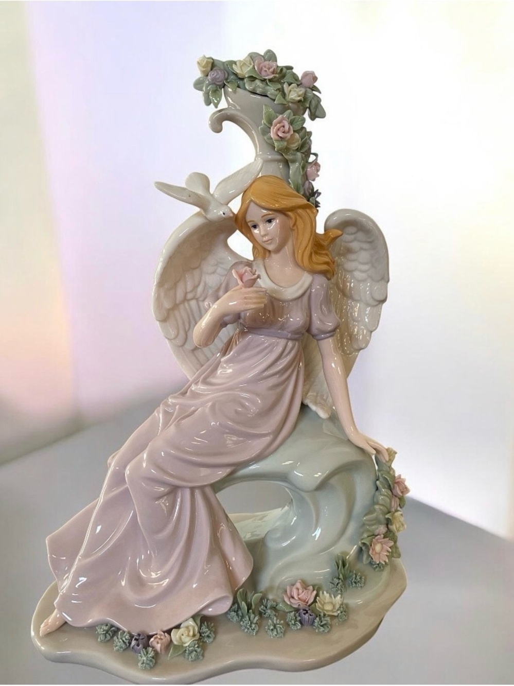 Vtg O’Well Porcelain Angel Figurine with Floral Home Decor